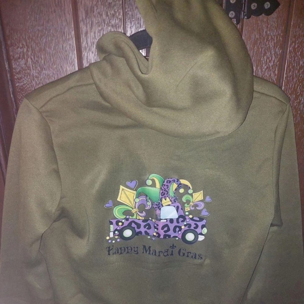 Mardi Gras Upcycled jogger set with zip-up hoodie and jogger pant Army Green,NWT